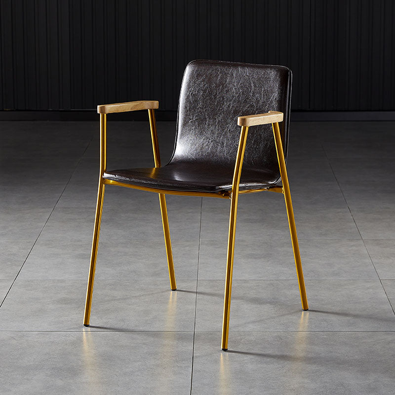 Solid Back Dining Arm Chairs Leather Home Dining Armchairs with Metal Legs Brown 1 Piece Brass Gold Clearhalo ' kitchen&dining_furn' 'Dining Chairs' 'Dining Tables & Seating' 'dining_chair' 'furn' 'furn_dining_chair' 'Furniture' 'furniture_dining_chair' 'Kitchen & Dining Furniture' 'kitchen' 4103377
