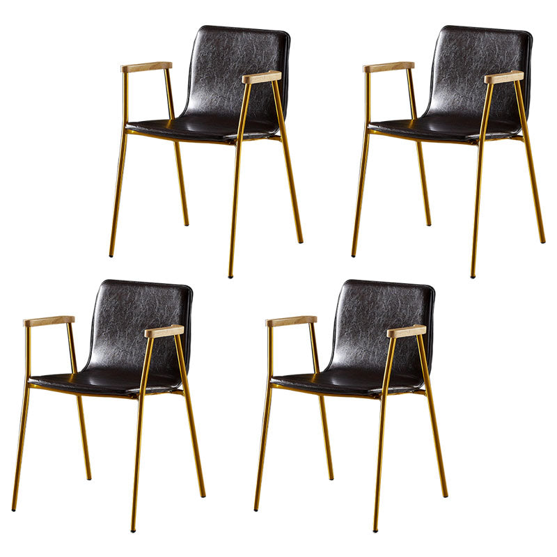 Solid Back Dining Arm Chairs Leather Home Dining Armchairs with Metal Legs Brown 4 Piece Set Brass Gold Clearhalo ' kitchen&dining_furn' 'Dining Chairs' 'Dining Tables & Seating' 'dining_chair' 'furn' 'furn_dining_chair' 'Furniture' 'furniture_dining_chair' 'Kitchen & Dining Furniture' 'kitchen' 4103381