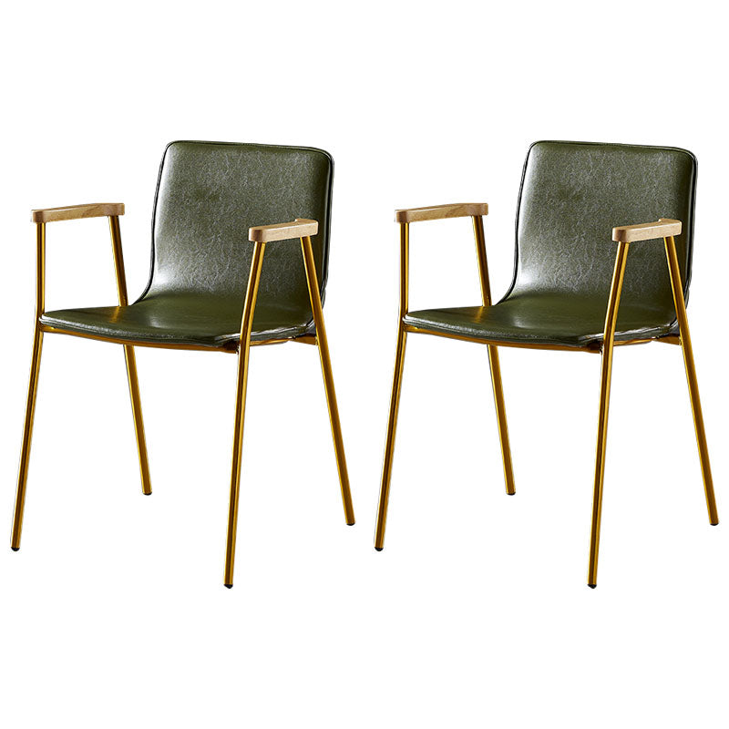 Solid Back Dining Arm Chairs Leather Home Dining Armchairs with Metal Legs Green 2 Piece Set Brass Gold Clearhalo ' kitchen&dining_furn' 'Dining Chairs' 'Dining Tables & Seating' 'dining_chair' 'furn' 'furn_dining_chair' 'Furniture' 'furniture_dining_chair' 'Kitchen & Dining Furniture' 'kitchen' 4103385