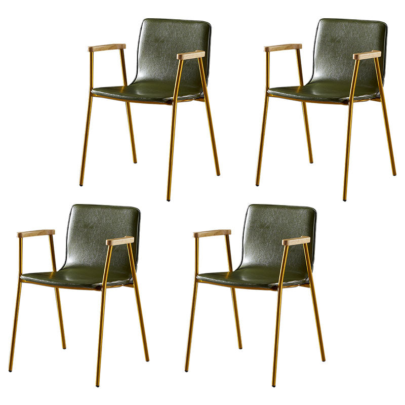 Solid Back Dining Arm Chairs Leather Home Dining Armchairs with Metal Legs Green 4 Piece Set Brass Gold Clearhalo ' kitchen&dining_furn' 'Dining Chairs' 'Dining Tables & Seating' 'dining_chair' 'furn' 'furn_dining_chair' 'Furniture' 'furniture_dining_chair' 'Kitchen & Dining Furniture' 'kitchen' 4103387
