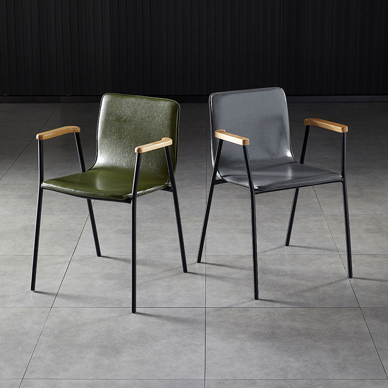 Solid Back Dining Arm Chairs Leather Home Dining Armchairs with Metal Legs Clearhalo ' kitchen&dining_furn' 'Dining Chairs' 'Dining Tables & Seating' 'dining_chair' 'furn' 'furn_dining_chair' 'Furniture' 'furniture_dining_chair' 'Kitchen & Dining Furniture' 'kitchen' 4103389