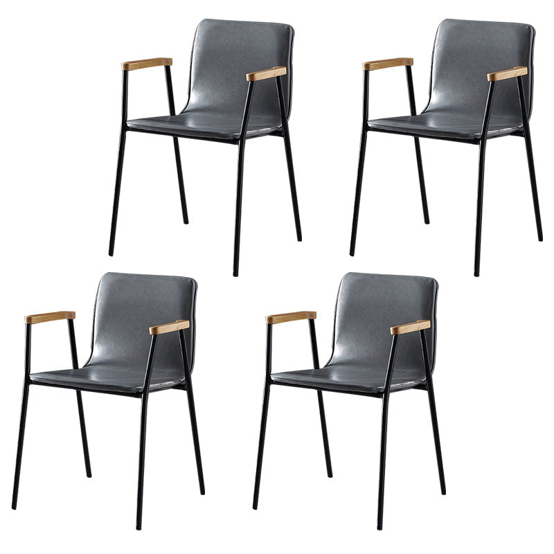 Solid Back Dining Arm Chairs Leather Home Dining Armchairs with Metal Legs Grey 4 Piece Set Black Clearhalo ' kitchen&dining_furn' 'Dining Chairs' 'Dining Tables & Seating' 'dining_chair' 'furn' 'furn_dining_chair' 'Furniture' 'furniture_dining_chair' 'Kitchen & Dining Furniture' 'kitchen' 4103392