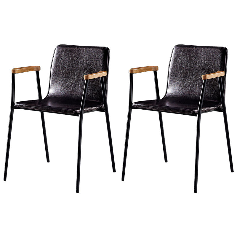 Solid Back Dining Arm Chairs Leather Home Dining Armchairs with Metal Legs Brown 2 Piece Set Black Clearhalo ' kitchen&dining_furn' 'Dining Chairs' 'Dining Tables & Seating' 'dining_chair' 'furn' 'furn_dining_chair' 'Furniture' 'furniture_dining_chair' 'Kitchen & Dining Furniture' 'kitchen' 4103395