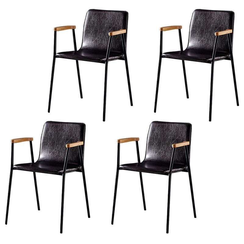 Solid Back Dining Arm Chairs Leather Home Dining Armchairs with Metal Legs Brown 4 Piece Set Black Clearhalo ' kitchen&dining_furn' 'Dining Chairs' 'Dining Tables & Seating' 'dining_chair' 'furn' 'furn_dining_chair' 'Furniture' 'furniture_dining_chair' 'Kitchen & Dining Furniture' 'kitchen' 4103396