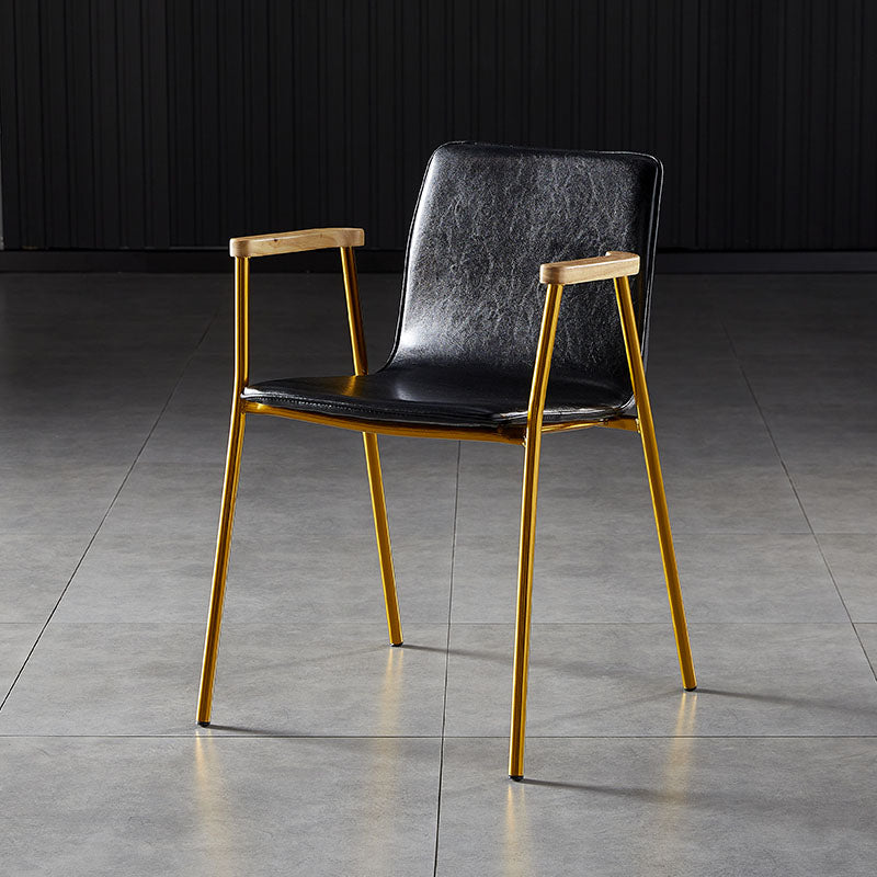 Solid Back Dining Arm Chairs Leather Home Dining Armchairs with Metal Legs Black 1 Piece Brass Gold Clearhalo ' kitchen&dining_furn' 'Dining Chairs' 'Dining Tables & Seating' 'dining_chair' 'furn' 'furn_dining_chair' 'Furniture' 'furniture_dining_chair' 'Kitchen & Dining Furniture' 'kitchen' 4103397