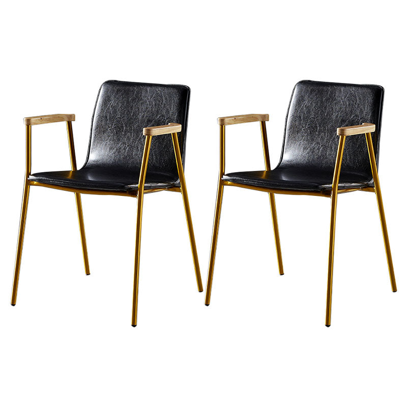 Solid Back Dining Arm Chairs Leather Home Dining Armchairs with Metal Legs Black 2 Piece Set Brass Gold Clearhalo ' kitchen&dining_furn' 'Dining Chairs' 'Dining Tables & Seating' 'dining_chair' 'furn' 'furn_dining_chair' 'Furniture' 'furniture_dining_chair' 'Kitchen & Dining Furniture' 'kitchen' 4103398