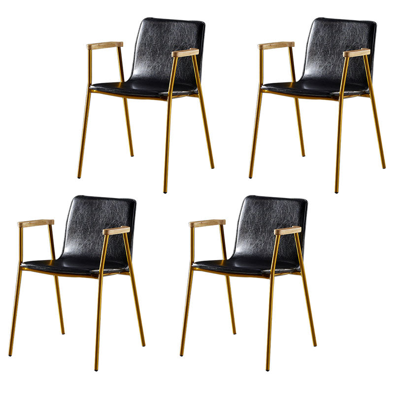 Solid Back Dining Arm Chairs Leather Home Dining Armchairs with Metal Legs Black 4 Piece Set Brass Gold Clearhalo ' kitchen&dining_furn' 'Dining Chairs' 'Dining Tables & Seating' 'dining_chair' 'furn' 'furn_dining_chair' 'Furniture' 'furniture_dining_chair' 'Kitchen & Dining Furniture' 'kitchen' 4103399