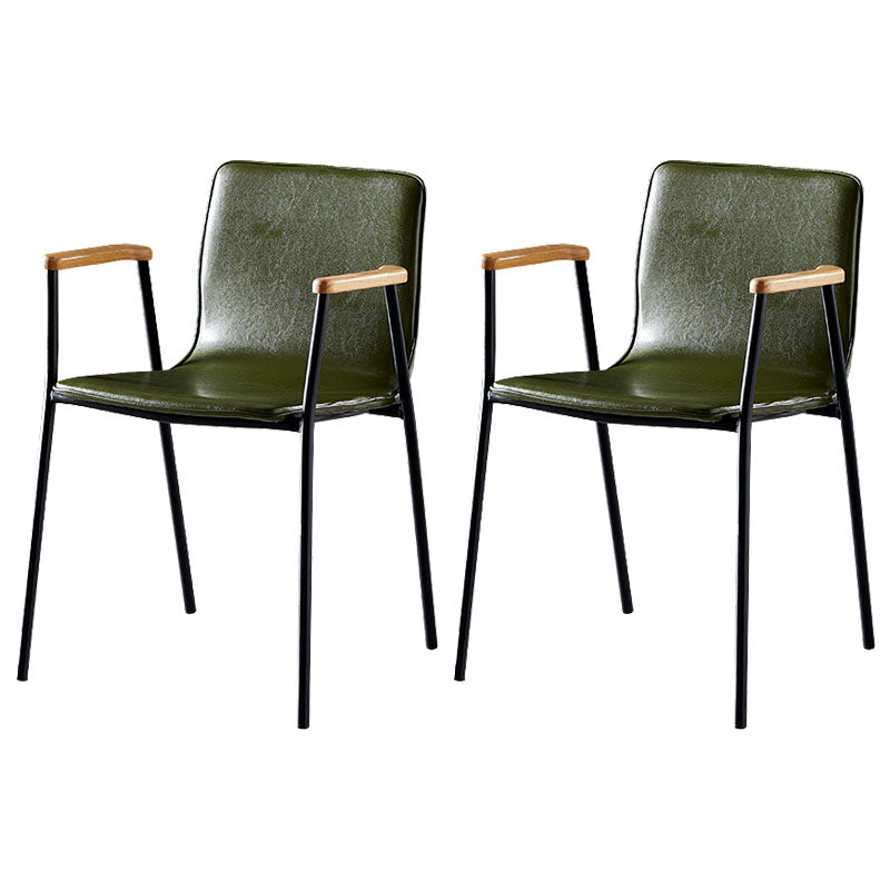 Solid Back Dining Arm Chairs Leather Home Dining Armchairs with Metal Legs Green 2 Piece Set Black Clearhalo ' kitchen&dining_furn' 'Dining Chairs' 'Dining Tables & Seating' 'dining_chair' 'furn' 'furn_dining_chair' 'Furniture' 'furniture_dining_chair' 'Kitchen & Dining Furniture' 'kitchen' 4103401
