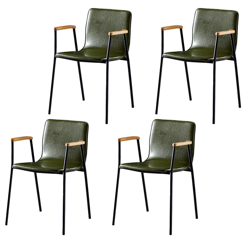 Solid Back Dining Arm Chairs Leather Home Dining Armchairs with Metal Legs Green 4 Piece Set Black Clearhalo ' kitchen&dining_furn' 'Dining Chairs' 'Dining Tables & Seating' 'dining_chair' 'furn' 'furn_dining_chair' 'Furniture' 'furniture_dining_chair' 'Kitchen & Dining Furniture' 'kitchen' 4103402