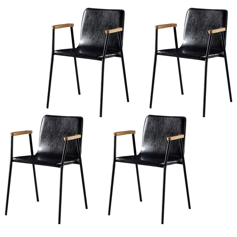 Solid Back Dining Arm Chairs Leather Home Dining Armchairs with Metal Legs Black 4 Piece Set Black Clearhalo ' kitchen&dining_furn' 'Dining Chairs' 'Dining Tables & Seating' 'dining_chair' 'furn' 'furn_dining_chair' 'Furniture' 'furniture_dining_chair' 'Kitchen & Dining Furniture' 'kitchen' 4103405