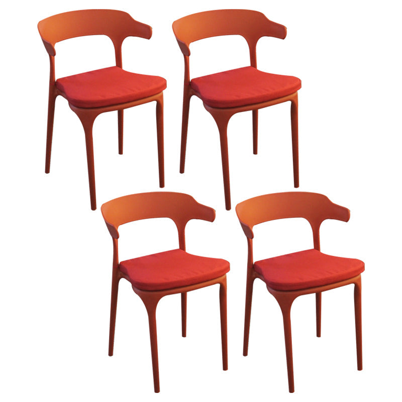 Glam Style Dining Chairs Plastic Kitchen Dining Armless Side Chairs (Set of 4) Red Clearhalo ' kitchen&dining_furn' 'Dining Chairs' 'Dining Tables & Seating' 'dining_chair' 'furn' 'furn_dining_chair' 'Furniture' 'furniture_dining_chair' 'Kitchen & Dining Furniture' 'kitchen' 4103591