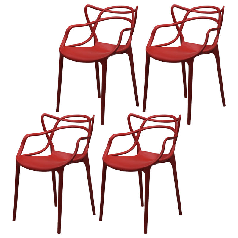 Glam Style Dining Chairs Plastic Kitchen Dining Arm Side Chairs (Set of 4) Red Clearhalo ' kitchen&dining_furn' 'Dining Chairs' 'Dining Tables & Seating' 'dining_chair' 'furn' 'furn_dining_chair' 'Furniture' 'furniture_dining_chair' 'Kitchen & Dining Furniture' 'kitchen' 4103606