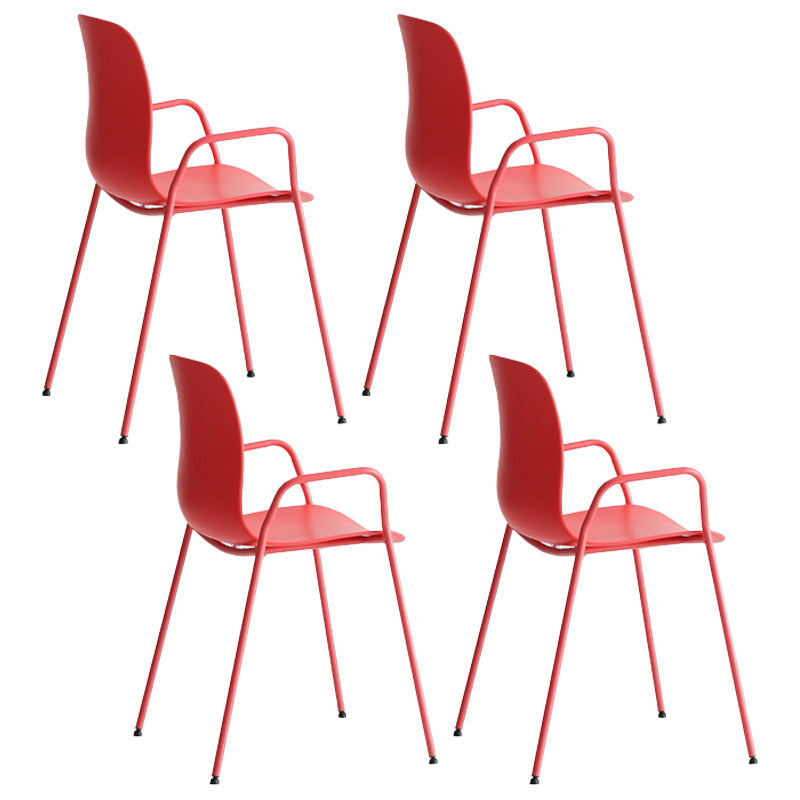 Stackable Dining Arm Chairs Indoor Armchairs with Metal Legs (Set of 4) Red Plastic & Acrylic Clearhalo ' kitchen&dining_furn' 'Dining Chairs' 'Dining Tables & Seating' 'dining_chair' 'furn' 'furn_dining_chair' 'Furniture' 'furniture_dining_chair' 'Kitchen & Dining Furniture' 'kitchen' 4103675
