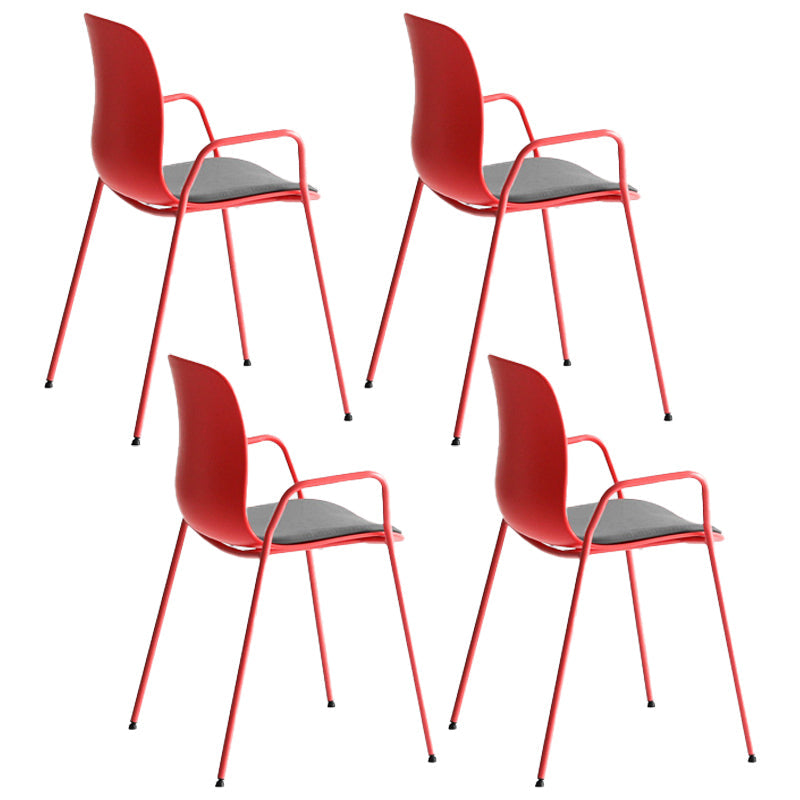 Stackable Dining Arm Chairs Indoor Armchairs with Metal Legs (Set of 4) Red Upholstered Clearhalo ' kitchen&dining_furn' 'Dining Chairs' 'Dining Tables & Seating' 'dining_chair' 'furn' 'furn_dining_chair' 'Furniture' 'furniture_dining_chair' 'Kitchen & Dining Furniture' 'kitchen' 4103677