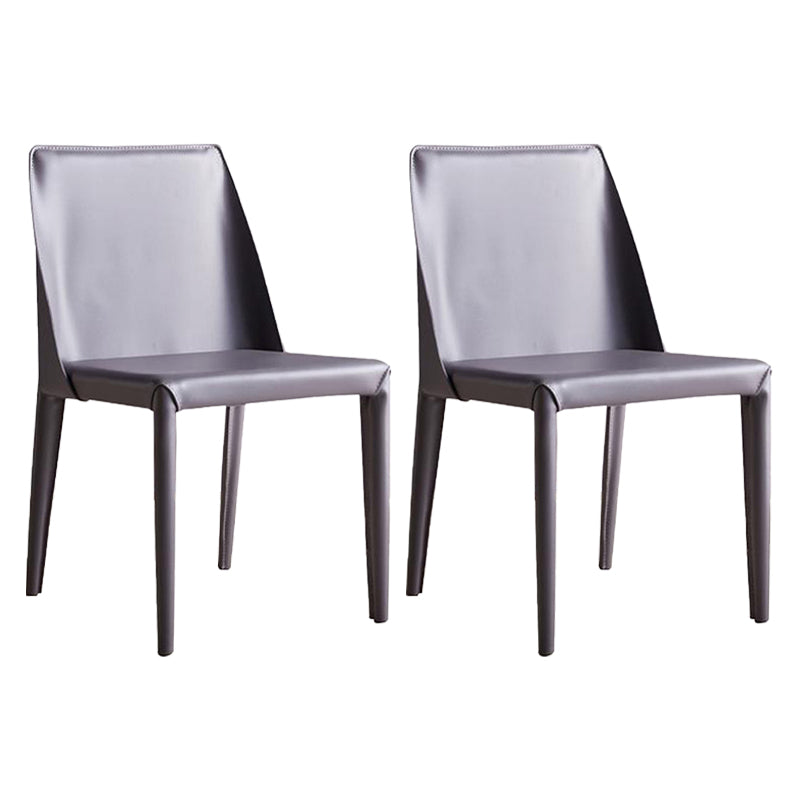 European Design Leather Chairs Solid Back Side Kitchen Dining Chair Set Dark Gray 2 Piece Set Clearhalo ' kitchen&dining_furn' 'Dining Chairs' 'Dining Tables & Seating' 'dining_chair' 'furn' 'furn_dining_chair' 'Furniture' 'furniture_dining_chair' 'Kitchen & Dining Furniture' 'kitchen' 4103747