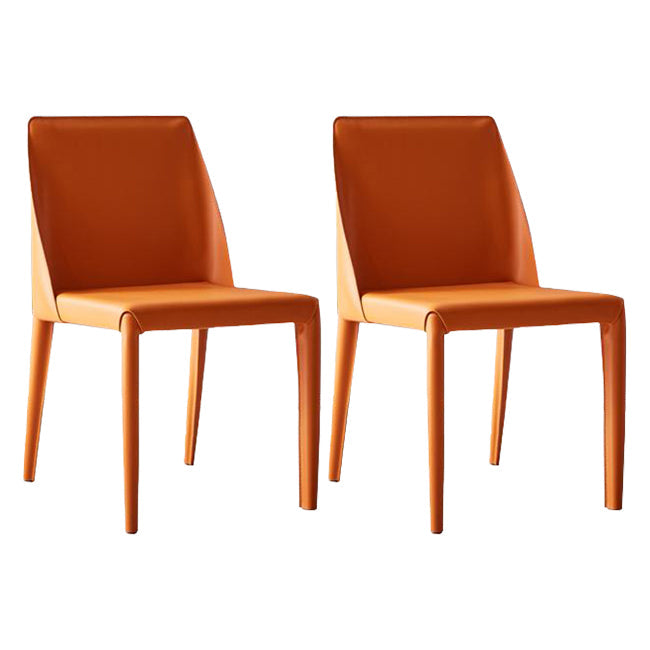 European Design Leather Chairs Solid Back Side Kitchen Dining Chair Set Orange-Red 2 Piece Set Clearhalo ' kitchen&dining_furn' 'Dining Chairs' 'Dining Tables & Seating' 'dining_chair' 'furn' 'furn_dining_chair' 'Furniture' 'furniture_dining_chair' 'Kitchen & Dining Furniture' 'kitchen' 4103759