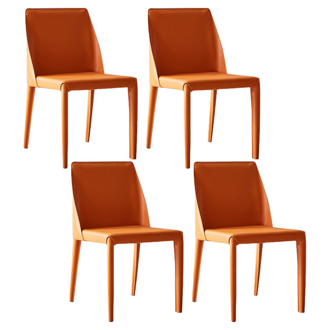 European Design Leather Chairs Solid Back Side Kitchen Dining Chair Set Orange-Red 4 Piece Set Clearhalo ' kitchen&dining_furn' 'Dining Chairs' 'Dining Tables & Seating' 'dining_chair' 'furn' 'furn_dining_chair' 'Furniture' 'furniture_dining_chair' 'Kitchen & Dining Furniture' 'kitchen' 4103760