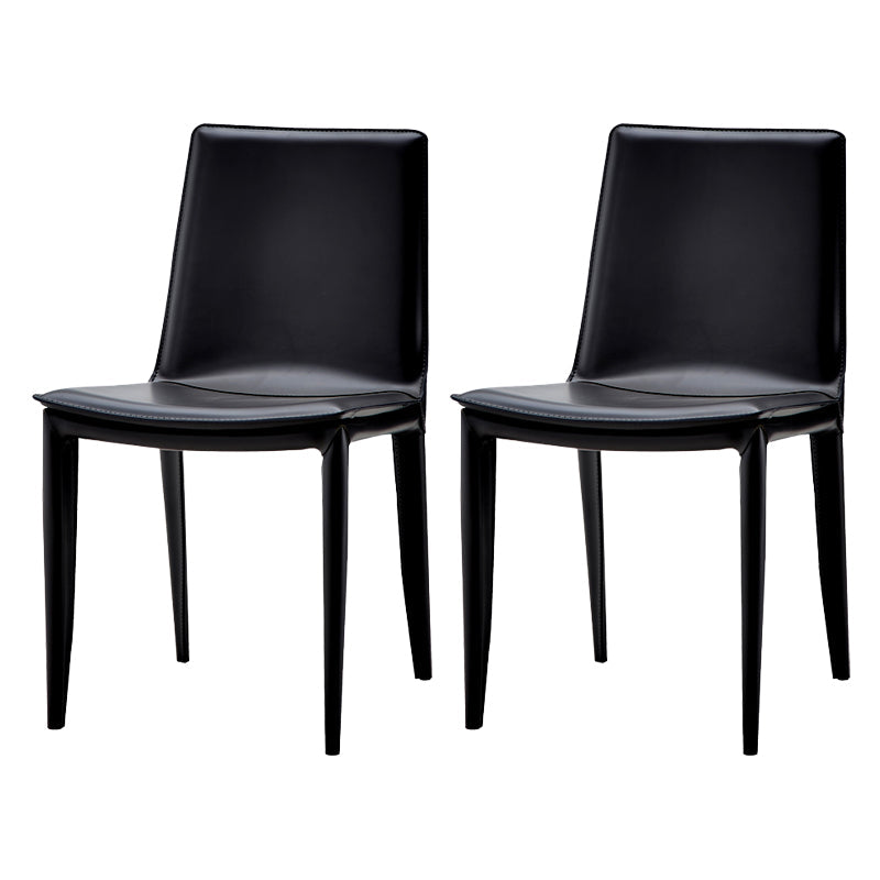 Simple Design Leather Chairs Dining Room Solid Back Side Chair (Set of 2) Black Clearhalo ' kitchen&dining_furn' 'Dining Chairs' 'Dining Tables & Seating' 'dining_chair' 'furn' 'furn_dining_chair' 'Furniture' 'furniture_dining_chair' 'Kitchen & Dining Furniture' 'kitchen' 4103875