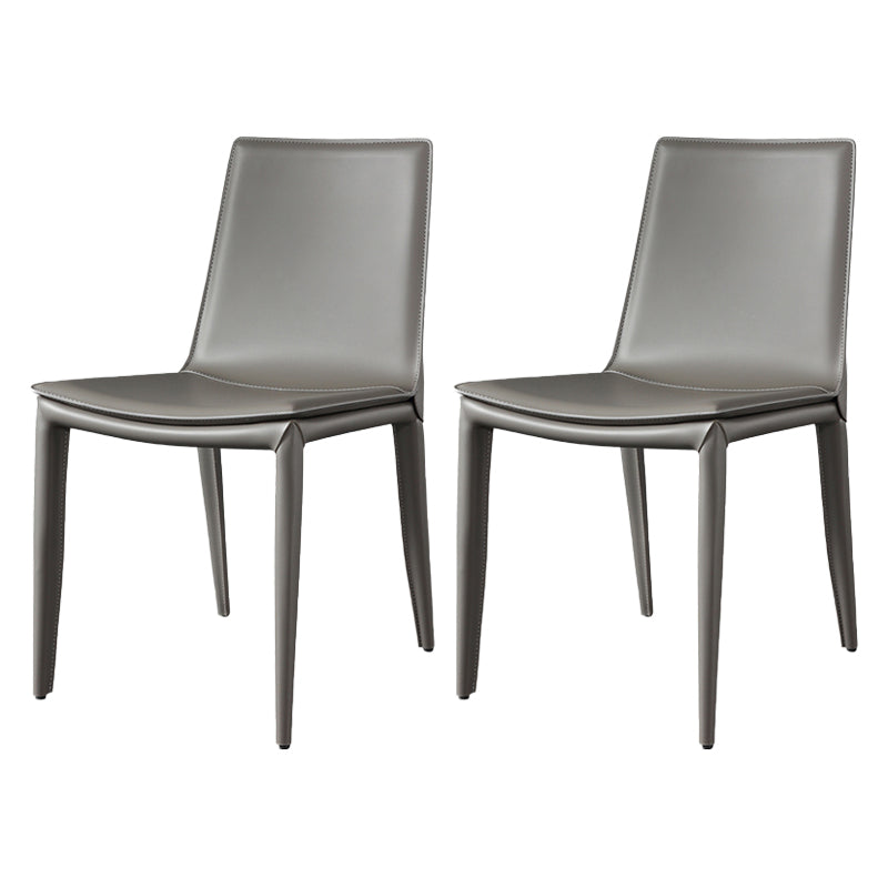 Simple Design Leather Chairs Dining Room Solid Back Side Chair (Set of 2) Grey Clearhalo ' kitchen&dining_furn' 'Dining Chairs' 'Dining Tables & Seating' 'dining_chair' 'furn' 'furn_dining_chair' 'Furniture' 'furniture_dining_chair' 'Kitchen & Dining Furniture' 'kitchen' 4103876