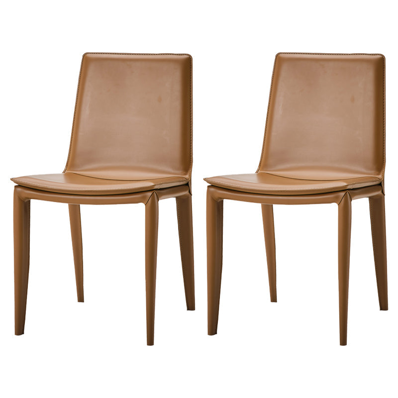 Simple Design Leather Chairs Dining Room Solid Back Side Chair (Set of 2) Brown Clearhalo ' kitchen&dining_furn' 'Dining Chairs' 'Dining Tables & Seating' 'dining_chair' 'furn' 'furn_dining_chair' 'Furniture' 'furniture_dining_chair' 'Kitchen & Dining Furniture' 'kitchen' 4103878