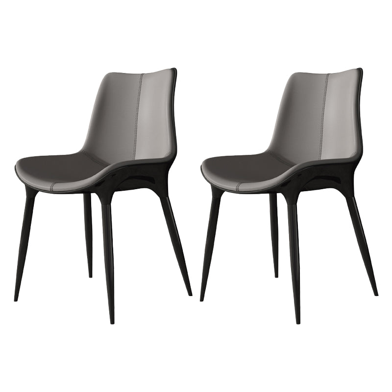 Modern Style Leather Dining Arm Chairs Solid Back Upholstered Chairs (Set of 2) Grey Clearhalo ' kitchen&dining_furn' 'Dining Chairs' 'Dining Tables & Seating' 'dining_chair' 'furn' 'furn_dining_chair' 'Furniture' 'furniture_dining_chair' 'Kitchen & Dining Furniture' 'kitchen' 4103890
