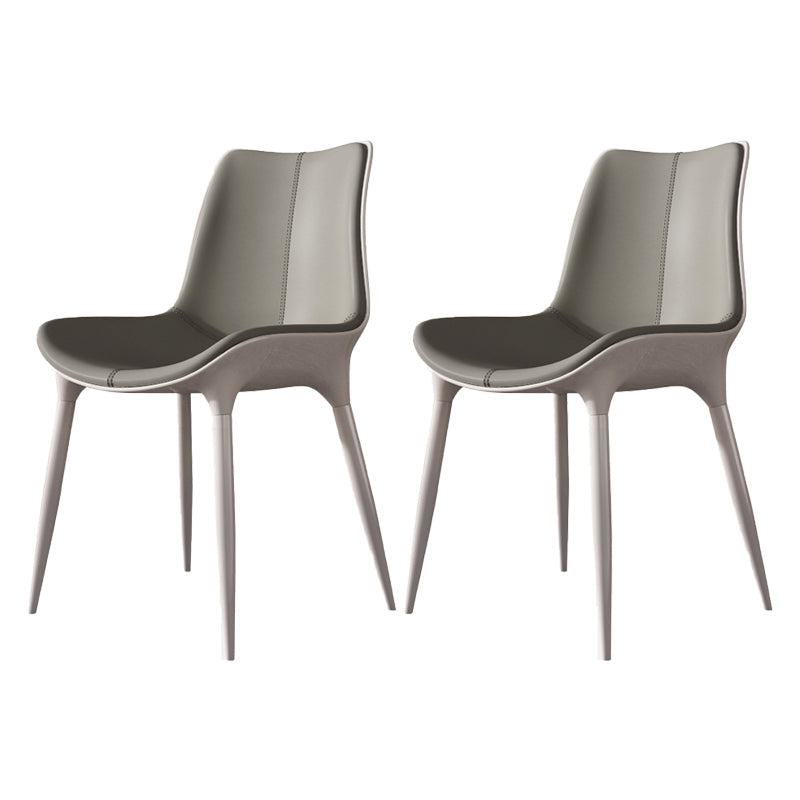 Modern Style Leather Dining Arm Chairs Solid Back Upholstered Chairs (Set of 2) Light Gray Clearhalo ' kitchen&dining_furn' 'Dining Chairs' 'Dining Tables & Seating' 'dining_chair' 'furn' 'furn_dining_chair' 'Furniture' 'furniture_dining_chair' 'Kitchen & Dining Furniture' 'kitchen' 4103891