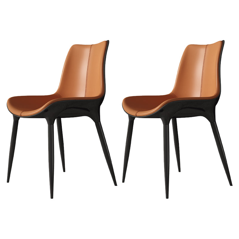 Modern Style Leather Dining Arm Chairs Solid Back Upholstered Chairs (Set of 2) Orange Clearhalo ' kitchen&dining_furn' 'Dining Chairs' 'Dining Tables & Seating' 'dining_chair' 'furn' 'furn_dining_chair' 'Furniture' 'furniture_dining_chair' 'Kitchen & Dining Furniture' 'kitchen' 4103895