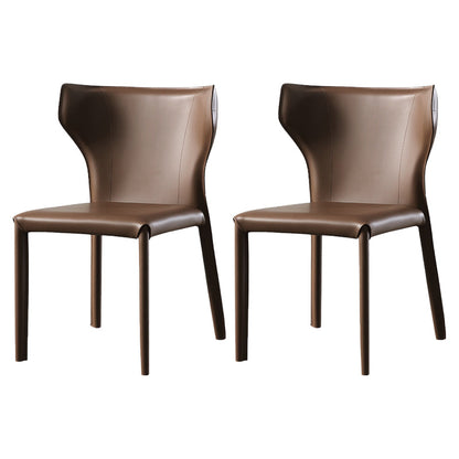 Designer Style Saddle Leather Home Side Chair Matte Finish Wingback Dining Chair (Set of 2) Brown Clearhalo ' kitchen&dining_furn' 'Dining Chairs' 'Dining Tables & Seating' 'dining_chair' 'furn' 'furn_dining_chair' 'Furniture' 'furniture_dining_chair' 'Kitchen & Dining Furniture' 'kitchen' 4103956