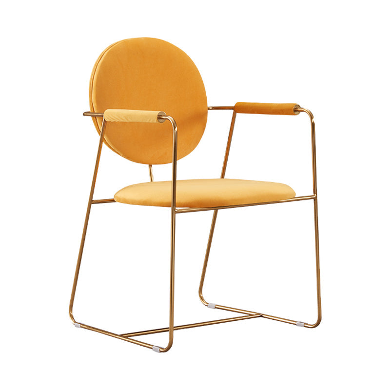 Modern Style Home Arm Chair Open Back Metal Upholstered Dining Room Chair Yellow 1 Piece Clearhalo ' kitchen&dining_furn' 'Dining Chairs' 'Dining Tables & Seating' 'dining_chair' 'furn' 'furn_dining_chair' 'Furniture' 'furniture_dining_chair' 'Kitchen & Dining Furniture' 'kitchen' 4103979