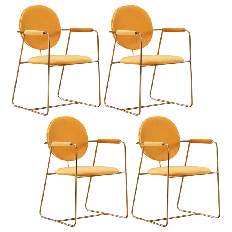 Modern Style Home Arm Chair Open Back Metal Upholstered Dining Room Chair Yellow 4 Piece Set Clearhalo ' kitchen&dining_furn' 'Dining Chairs' 'Dining Tables & Seating' 'dining_chair' 'furn' 'furn_dining_chair' 'Furniture' 'furniture_dining_chair' 'Kitchen & Dining Furniture' 'kitchen' 4103983