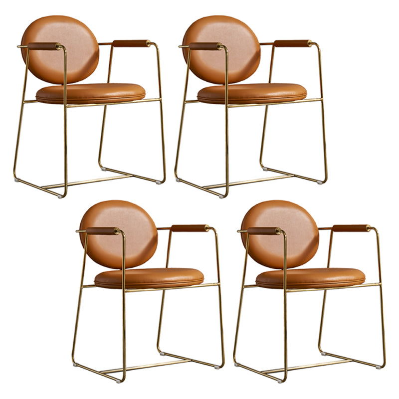 Modern Style Home Arm Chair Open Back Metal Upholstered Dining Room Chair Orange 4 Piece Set Clearhalo ' kitchen&dining_furn' 'Dining Chairs' 'Dining Tables & Seating' 'dining_chair' 'furn' 'furn_dining_chair' 'Furniture' 'furniture_dining_chair' 'Kitchen & Dining Furniture' 'kitchen' 4103988