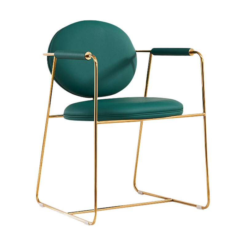Modern Style Home Arm Chair Open Back Metal Upholstered Dining Room Chair Dark Green 1 Piece Clearhalo ' kitchen&dining_furn' 'Dining Chairs' 'Dining Tables & Seating' 'dining_chair' 'furn' 'furn_dining_chair' 'Furniture' 'furniture_dining_chair' 'Kitchen & Dining Furniture' 'kitchen' 4103993