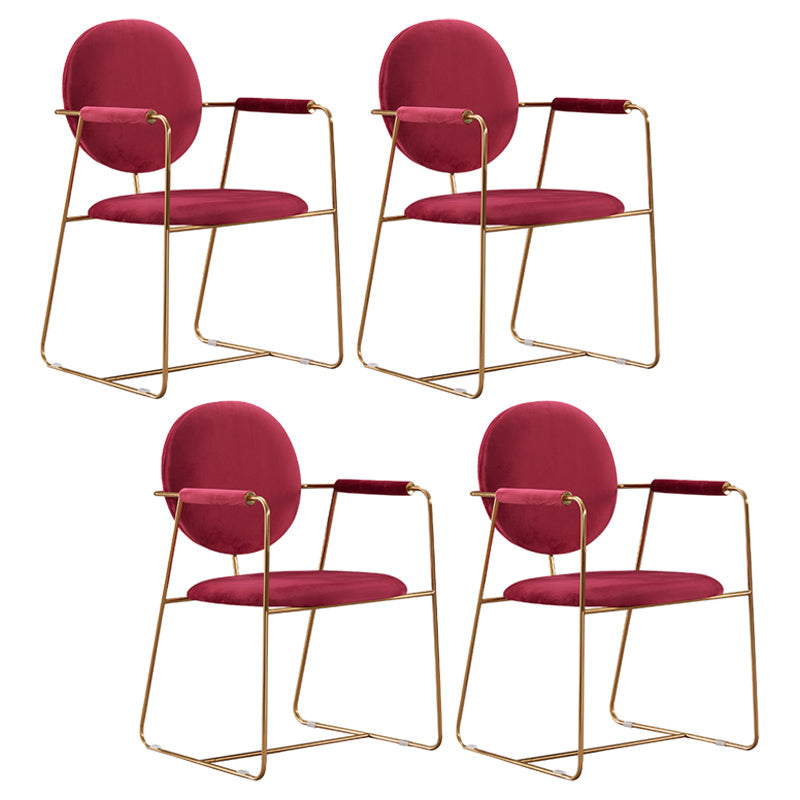 Modern Style Home Arm Chair Open Back Metal Upholstered Dining Room Chair Burgundy 4 Piece Set Clearhalo ' kitchen&dining_furn' 'Dining Chairs' 'Dining Tables & Seating' 'dining_chair' 'furn' 'furn_dining_chair' 'Furniture' 'furniture_dining_chair' 'Kitchen & Dining Furniture' 'kitchen' 4103998