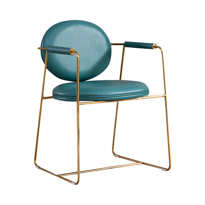 Modern Style Home Arm Chair Open Back Metal Upholstered Dining Room Chair Dark Navy 1 Piece Clearhalo ' kitchen&dining_furn' 'Dining Chairs' 'Dining Tables & Seating' 'dining_chair' 'furn' 'furn_dining_chair' 'Furniture' 'furniture_dining_chair' 'Kitchen & Dining Furniture' 'kitchen' 4103999