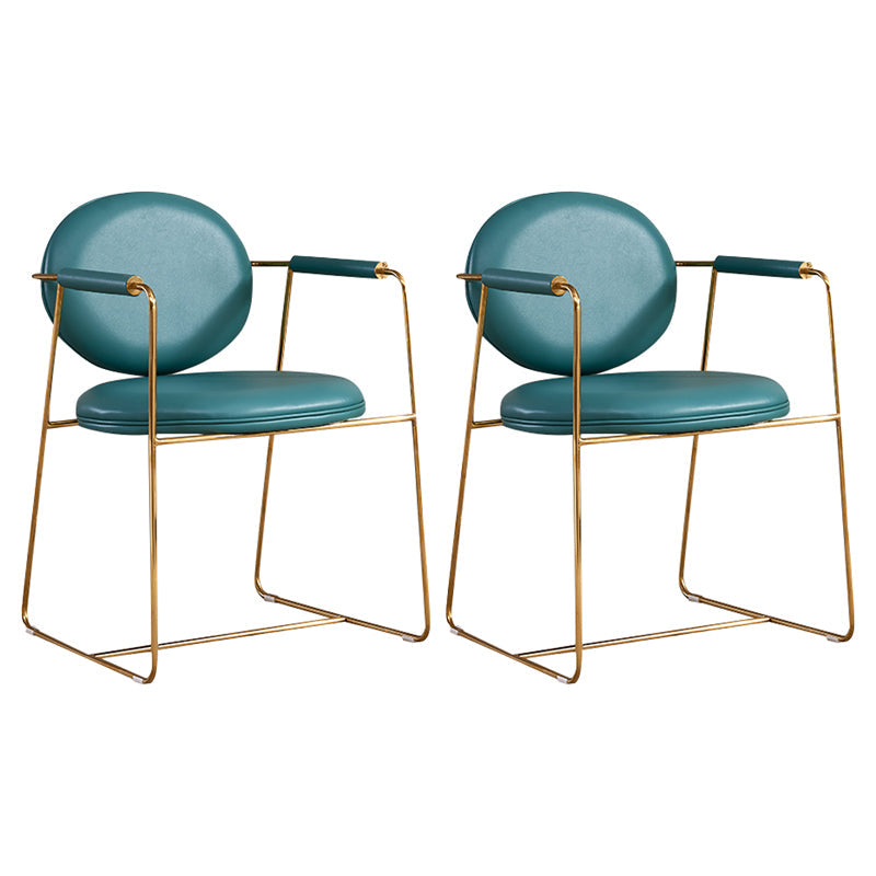 Modern Style Home Arm Chair Open Back Metal Upholstered Dining Room Chair Dark Navy 2 Piece Set Clearhalo ' kitchen&dining_furn' 'Dining Chairs' 'Dining Tables & Seating' 'dining_chair' 'furn' 'furn_dining_chair' 'Furniture' 'furniture_dining_chair' 'Kitchen & Dining Furniture' 'kitchen' 4104000