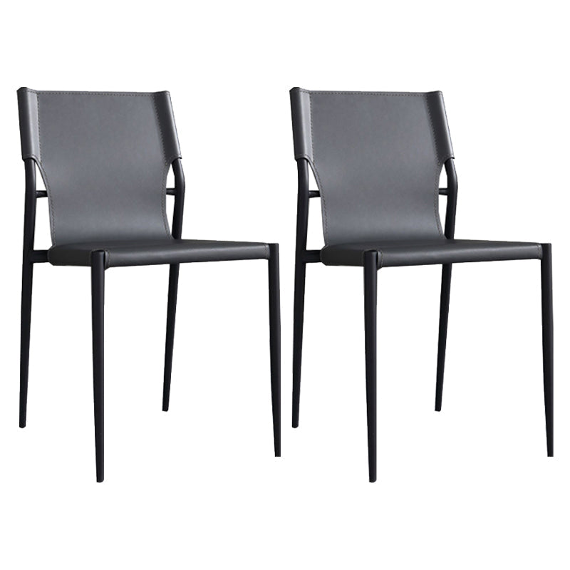 Industrial Style Leather Dining Chairs Solid Back Armless Dining Side Chairs (Set of 2) Dark Gray Clearhalo ' kitchen&dining_furn' 'Dining Chairs' 'Dining Tables & Seating' 'dining_chair' 'furn' 'furn_dining_chair' 'Furniture' 'furniture_dining_chair' 'Kitchen & Dining Furniture' 'kitchen' 4104197