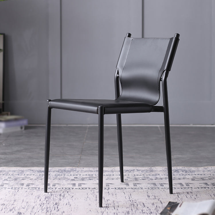 Industrial Style Leather Dining Chairs Solid Back Armless Dining Side Chairs (Set of 2) Clearhalo ' kitchen&dining_furn' 'Dining Chairs' 'Dining Tables & Seating' 'dining_chair' 'furn' 'furn_dining_chair' 'Furniture' 'furniture_dining_chair' 'Kitchen & Dining Furniture' 'kitchen' 4104198