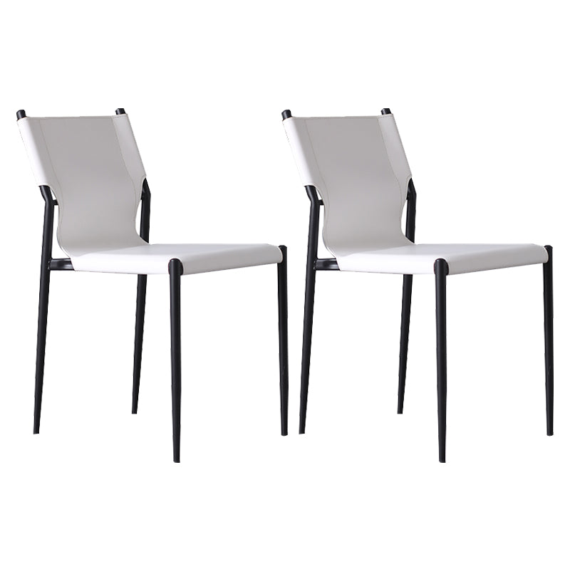 Industrial Style Leather Dining Chairs Solid Back Armless Dining Side Chairs (Set of 2) White Clearhalo ' kitchen&dining_furn' 'Dining Chairs' 'Dining Tables & Seating' 'dining_chair' 'furn' 'furn_dining_chair' 'Furniture' 'furniture_dining_chair' 'Kitchen & Dining Furniture' 'kitchen' 4104199
