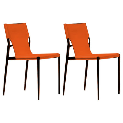 Industrial Style Leather Dining Chairs Solid Back Armless Dining Side Chairs (Set of 2) Orange Clearhalo ' kitchen&dining_furn' 'Dining Chairs' 'Dining Tables & Seating' 'dining_chair' 'furn' 'furn_dining_chair' 'Furniture' 'furniture_dining_chair' 'Kitchen & Dining Furniture' 'kitchen' 4104201