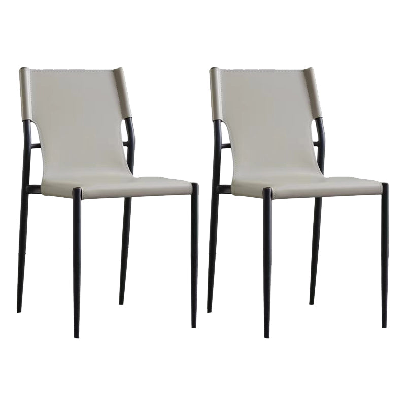 Industrial Style Leather Dining Chairs Solid Back Armless Dining Side Chairs (Set of 2) Cream Gray Clearhalo ' kitchen&dining_furn' 'Dining Chairs' 'Dining Tables & Seating' 'dining_chair' 'furn' 'furn_dining_chair' 'Furniture' 'furniture_dining_chair' 'Kitchen & Dining Furniture' 'kitchen' 4104203