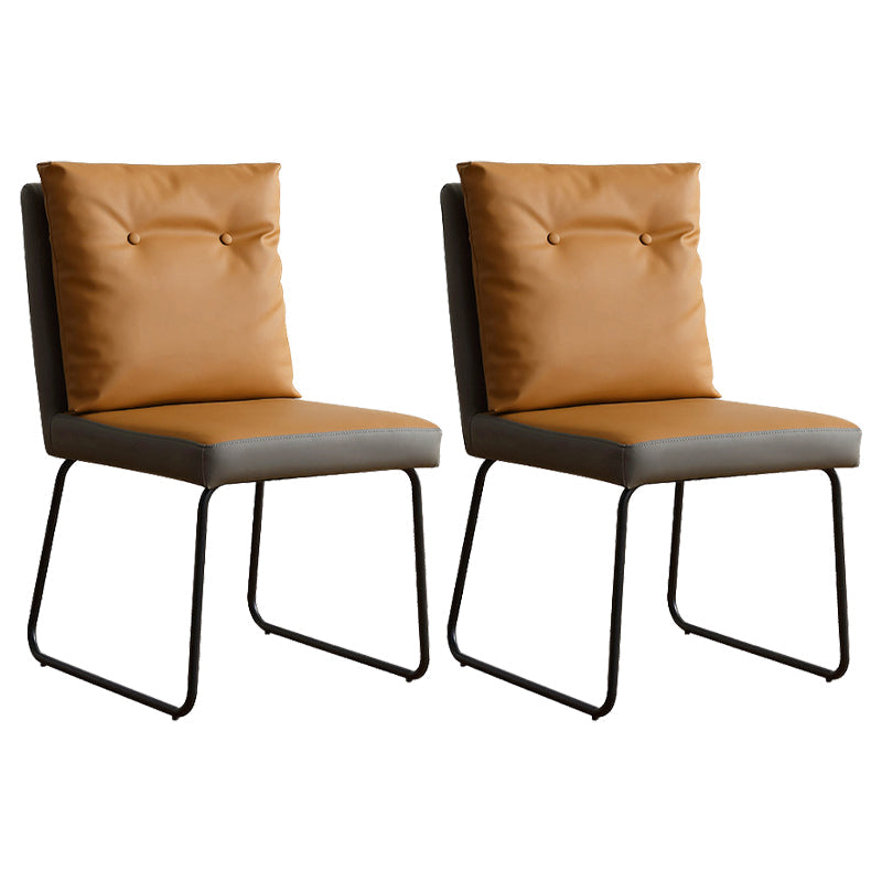 Industrial Style Leather Dining Chairs Upholstered Solid Back Armless Chairs Yellow 2 Piece Set Clearhalo ' kitchen&dining_furn' 'Dining Chairs' 'Dining Tables & Seating' 'dining_chair' 'furn' 'furn_dining_chair' 'Furniture' 'furniture_dining_chair' 'Kitchen & Dining Furniture' 'kitchen' 4104268