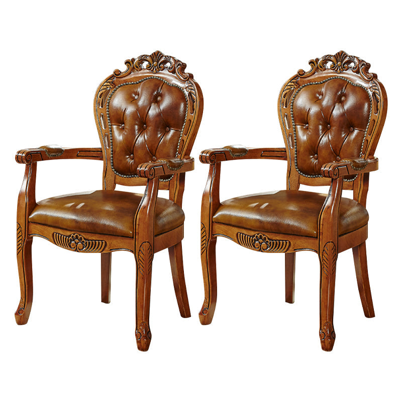 Traditional Solid Wood Dining Chair Leather Dining Arm Chair for Restaurant (Set of 2) Yellow Clearhalo ' kitchen&dining_furn' 'Dining Chairs' 'Dining Tables & Seating' 'dining_chair' 'furn' 'furn_dining_chair' 'Furniture' 'furniture_dining_chair' 'Kitchen & Dining Furniture' 'kitchen' 4104320