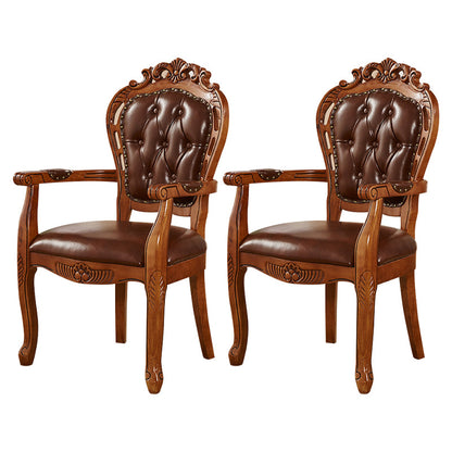 Traditional Solid Wood Dining Chair Leather Dining Arm Chair for Restaurant (Set of 2) Dark Brown Clearhalo ' kitchen&dining_furn' 'Dining Chairs' 'Dining Tables & Seating' 'dining_chair' 'furn' 'furn_dining_chair' 'Furniture' 'furniture_dining_chair' 'Kitchen & Dining Furniture' 'kitchen' 4104321