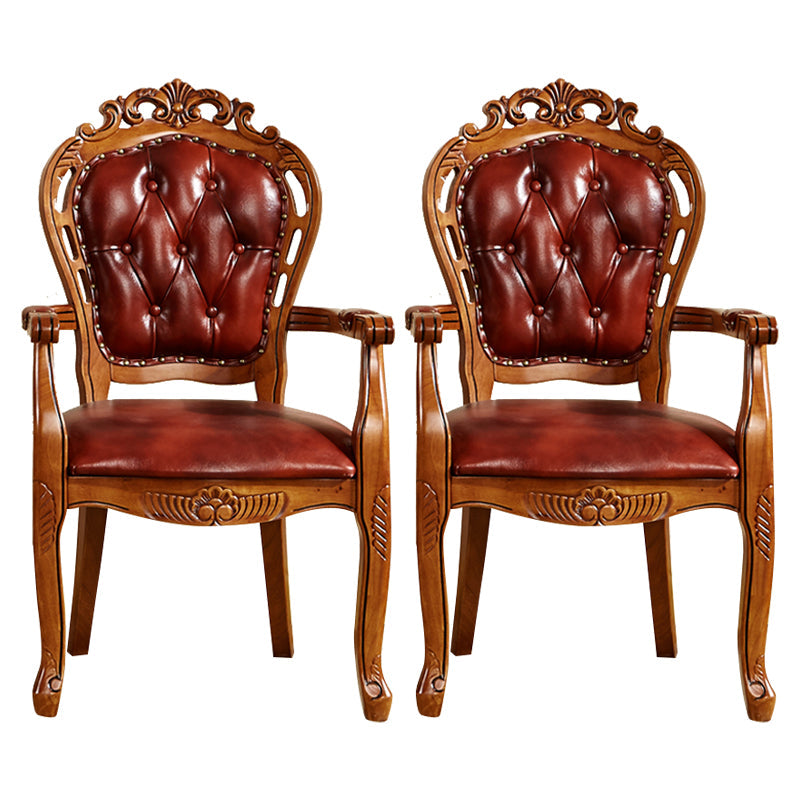Traditional Solid Wood Dining Chair Leather Dining Arm Chair for Restaurant (Set of 2) Burgundy Clearhalo ' kitchen&dining_furn' 'Dining Chairs' 'Dining Tables & Seating' 'dining_chair' 'furn' 'furn_dining_chair' 'Furniture' 'furniture_dining_chair' 'Kitchen & Dining Furniture' 'kitchen' 4104323