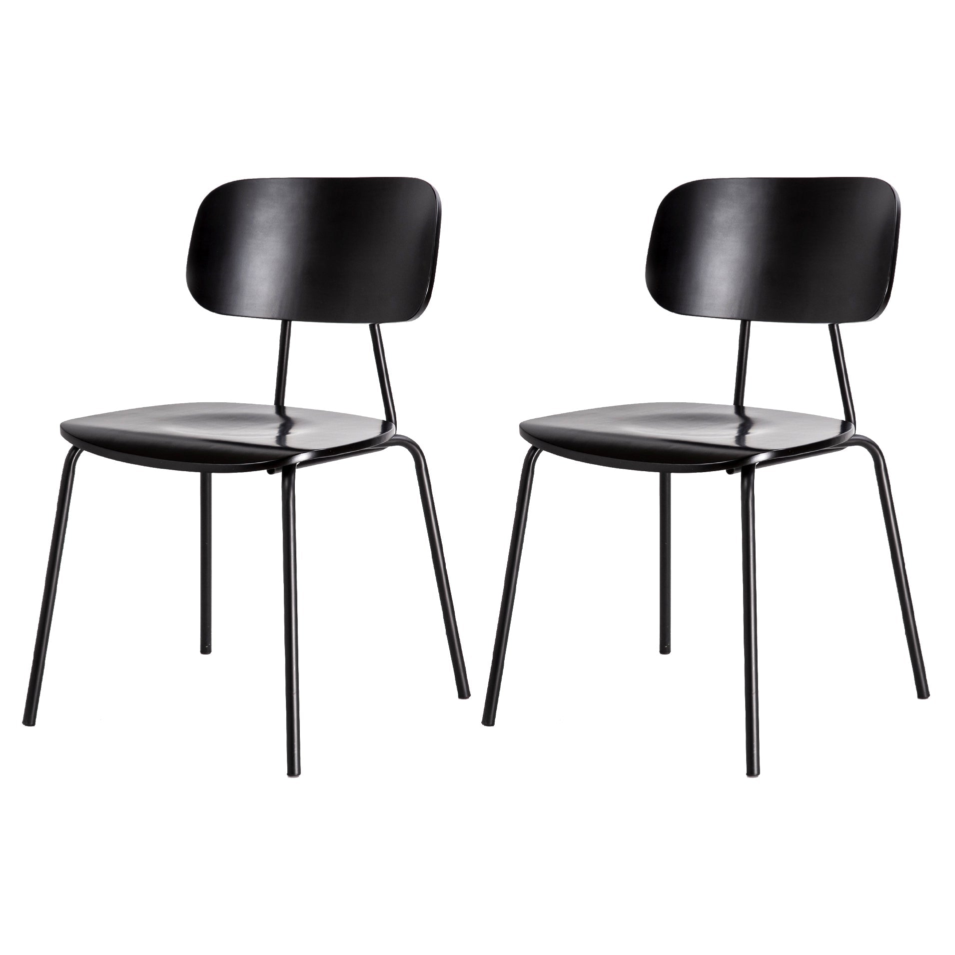 Industrial Metal Side Chair Open Back Stackable Dining Chair with Black Legs Black 2 Piece Set Clearhalo ' kitchen&dining_furn' 'Dining Chairs' 'Dining Tables & Seating' 'dining_chair' 'furn' 'furn_dining_chair' 'Furniture' 'furniture_dining_chair' 'Kitchen & Dining Furniture' 'kitchen' 4104334