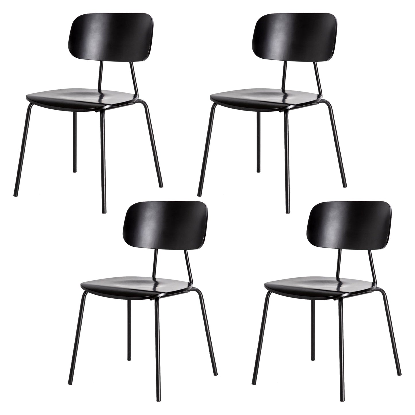 Industrial Metal Side Chair Open Back Stackable Dining Chair with Black Legs Black 4 Piece Set Clearhalo ' kitchen&dining_furn' 'Dining Chairs' 'Dining Tables & Seating' 'dining_chair' 'furn' 'furn_dining_chair' 'Furniture' 'furniture_dining_chair' 'Kitchen & Dining Furniture' 'kitchen' 4104335