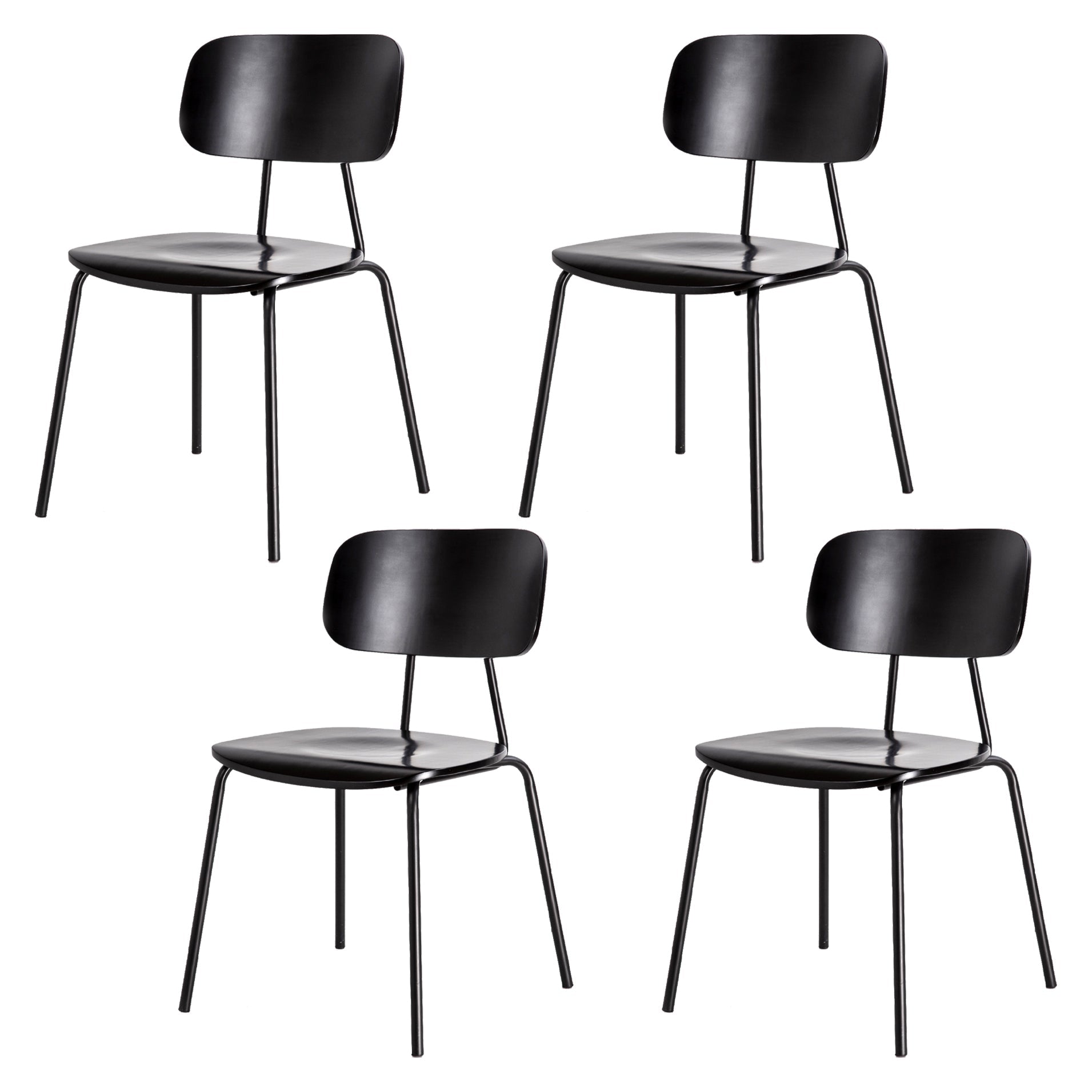 Industrial Metal Side Chair Open Back Stackable Dining Chair with Black Legs Black 4 Piece Set Clearhalo ' kitchen&dining_furn' 'Dining Chairs' 'Dining Tables & Seating' 'dining_chair' 'furn' 'furn_dining_chair' 'Furniture' 'furniture_dining_chair' 'Kitchen & Dining Furniture' 'kitchen' 4104335