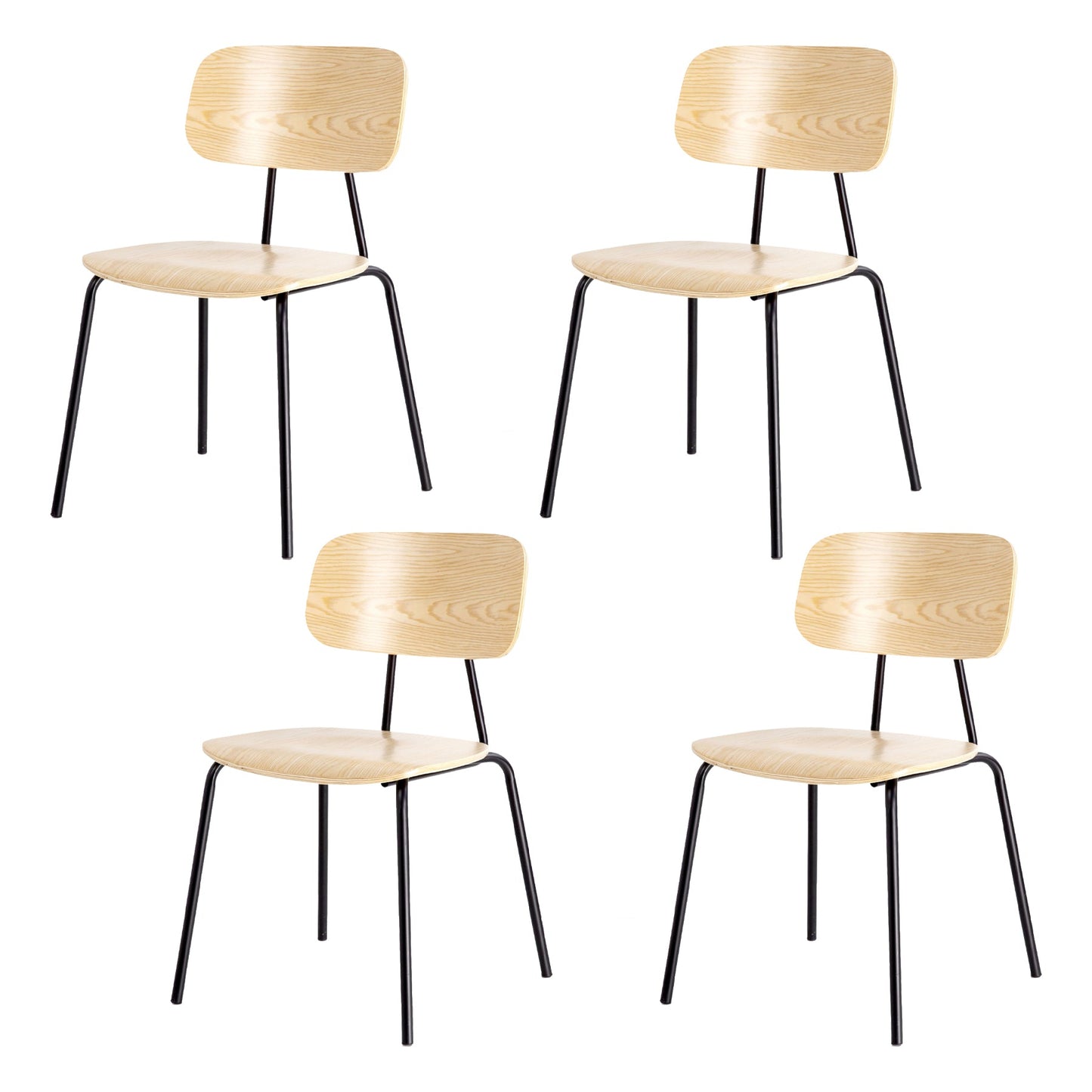 Industrial Metal Side Chair Open Back Stackable Dining Chair with Black Legs Wood 4 Piece Set Clearhalo ' kitchen&dining_furn' 'Dining Chairs' 'Dining Tables & Seating' 'dining_chair' 'furn' 'furn_dining_chair' 'Furniture' 'furniture_dining_chair' 'Kitchen & Dining Furniture' 'kitchen' 4104360