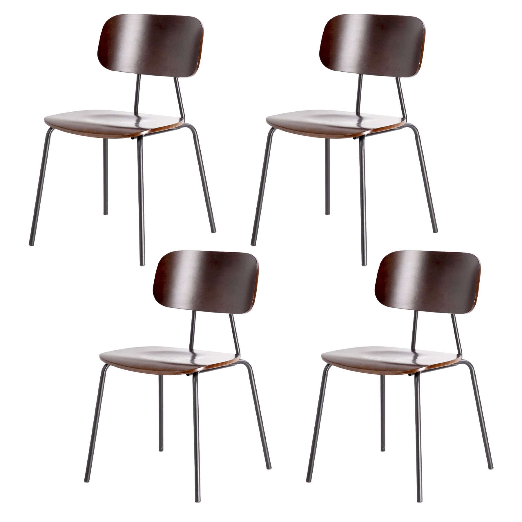 Industrial Metal Side Chair Open Back Stackable Dining Chair with Black Legs Dark Wood 4 Piece Set Clearhalo ' kitchen&dining_furn' 'Dining Chairs' 'Dining Tables & Seating' 'dining_chair' 'furn' 'furn_dining_chair' 'Furniture' 'furniture_dining_chair' 'Kitchen & Dining Furniture' 'kitchen' 4104369