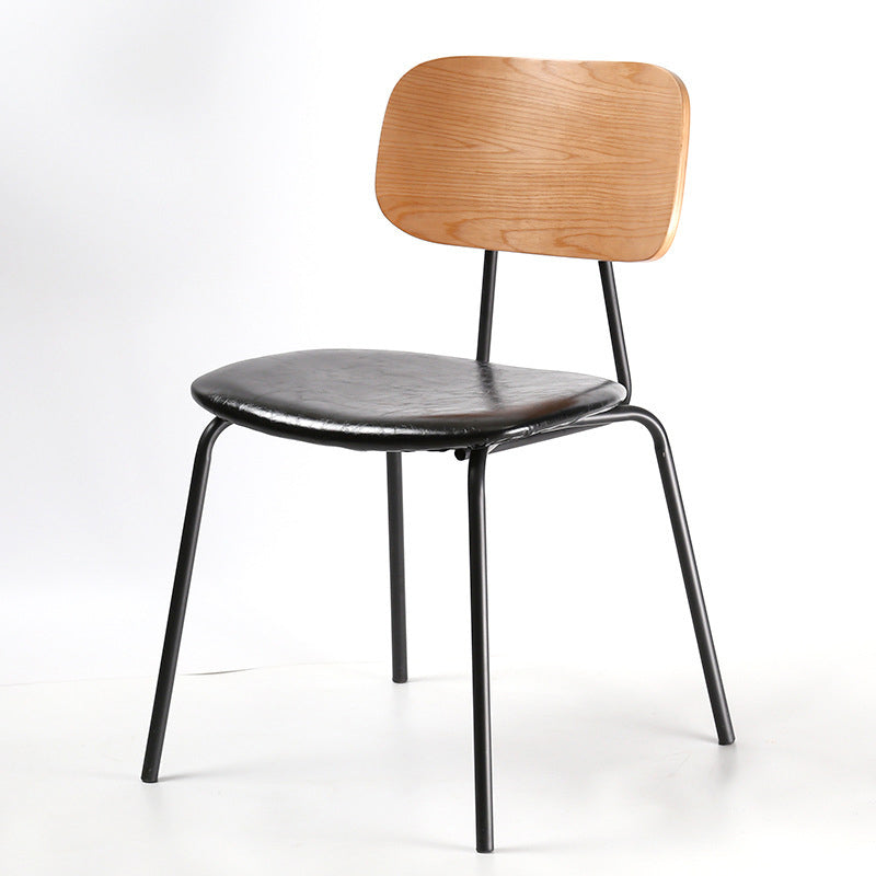 Industrial Metal Side Chair Open Back Stackable Dining Chair with Black Legs Black-Brown 1 Piece Clearhalo ' kitchen&dining_furn' 'Dining Chairs' 'Dining Tables & Seating' 'dining_chair' 'furn' 'furn_dining_chair' 'Furniture' 'furniture_dining_chair' 'Kitchen & Dining Furniture' 'kitchen' 4104370